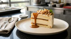 Bolo de sorvete de baunilha com calda de caramelo: sobremesa gelada sem forno