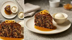 Pudim de Natal inglês: sobremesa densa com frutas secas e especiarias (tipo Christmas pudding)